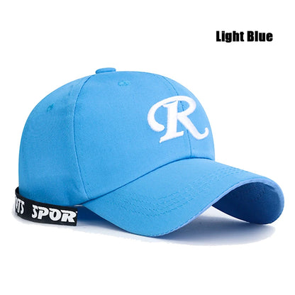 R letter Ribbon Embroidery Cotton Adjustable Hard Top Baseball Cap Sun Hat Trucker Hats Hip Hop Caps