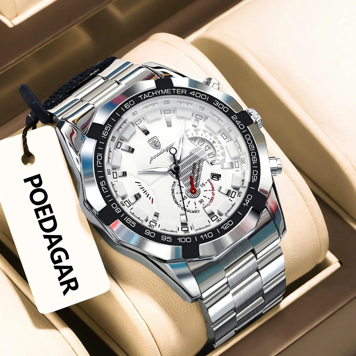 Relógio de luxo para homem POEDAGAR, estanque, luminoso, com data, desportivo, bracelete em aço inoxidável, movimento de quartzo.