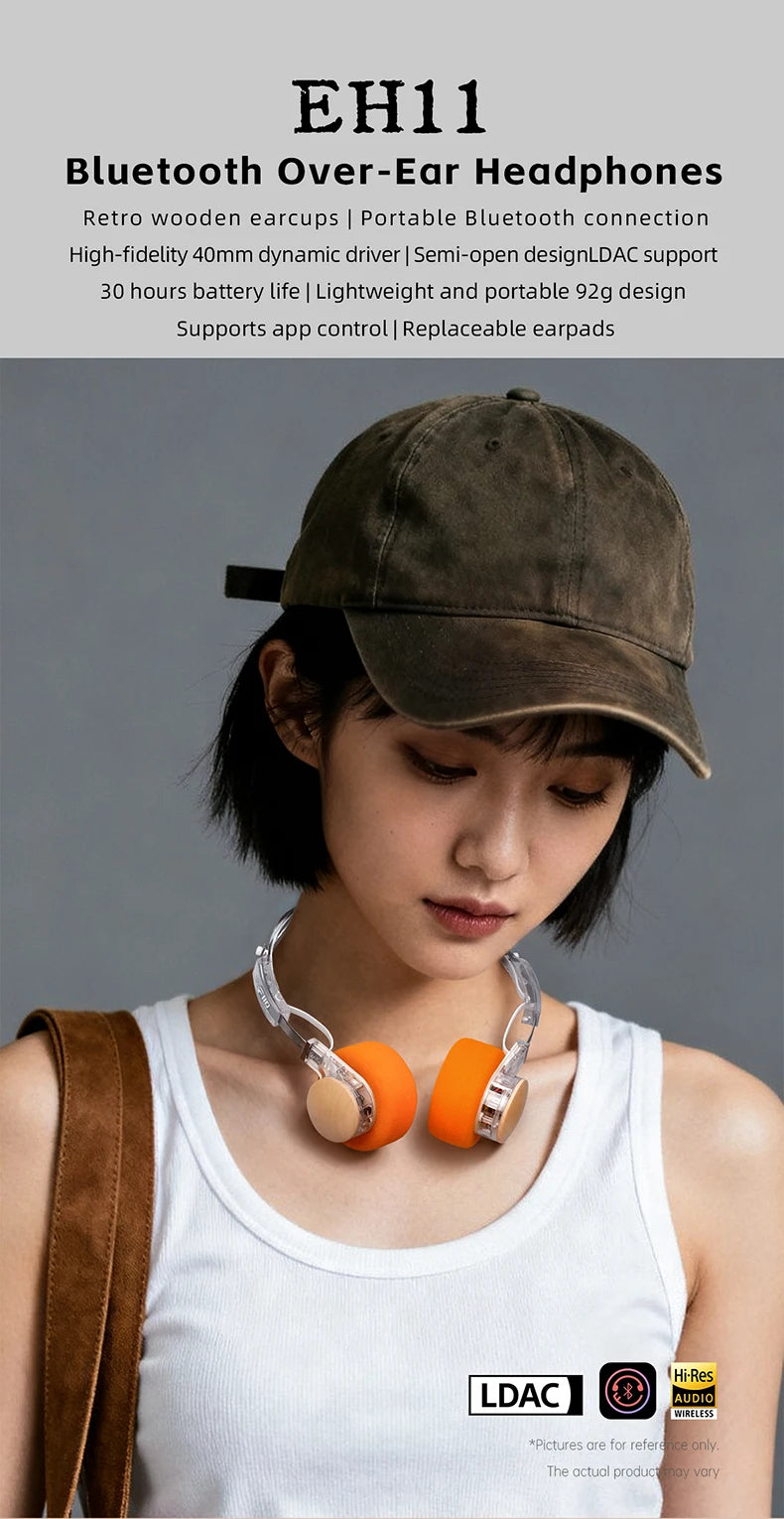 FIIO EH11 On-Ear Bluetooth Headphones – Hi-Res LDAC Wireless Bass Headset, 30H Battery, Dual Device Connection & Lightweight Retro Design