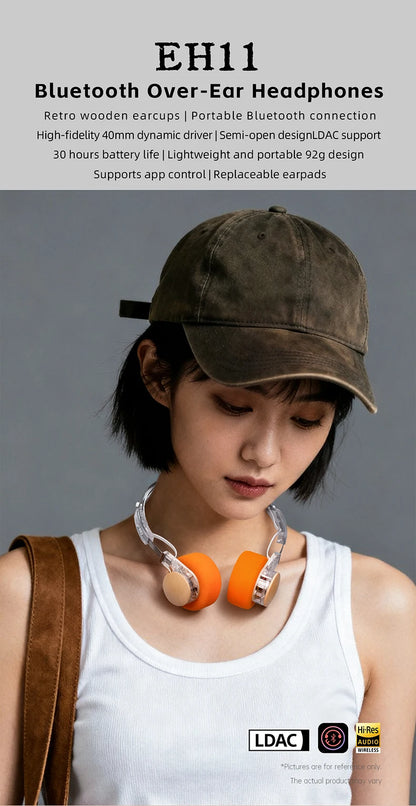 FIIO EH11 On-Ear Bluetooth Headphones – Hi-Res LDAC Wireless Bass Headset, 30H Battery, Dual Device Connection & Lightweight Retro Design