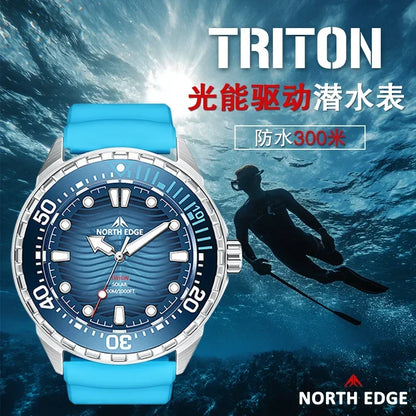 New NORTH EDGE 2026 New TRITON Solar Powered Dive Watch Men Luxury Quartz Watches for Men 316L Stainless Steel Case Waterproof 3