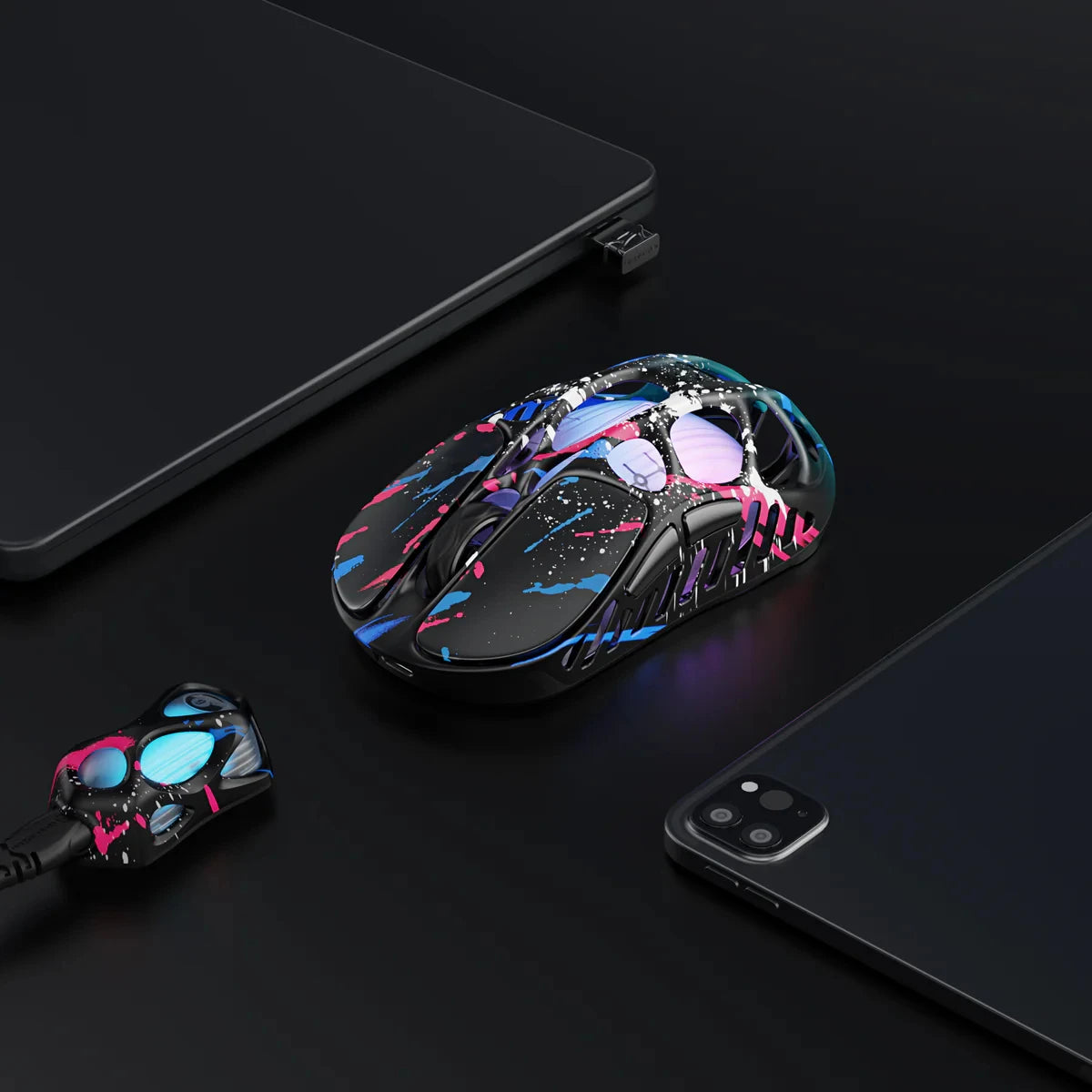 GravaStar Mercury X Pro trådlös gamingmus med tri-mode, 8K-mottagare, lätt magnesiumlegering, lång batteritid, RGB-gaming