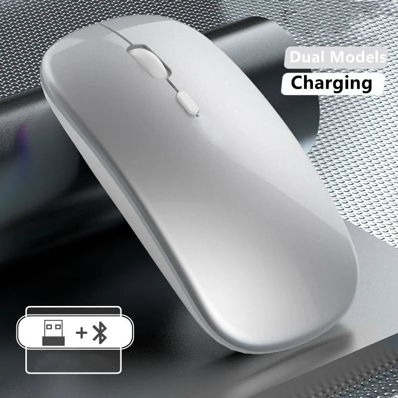 Ladattava langaton hiiri kahdella yhteystilalla, Bluetooth-yhteensopiva 2.4G USB -tietokonehiiri kannettavalle, iPadille, tabletille ja pelikäyttöön