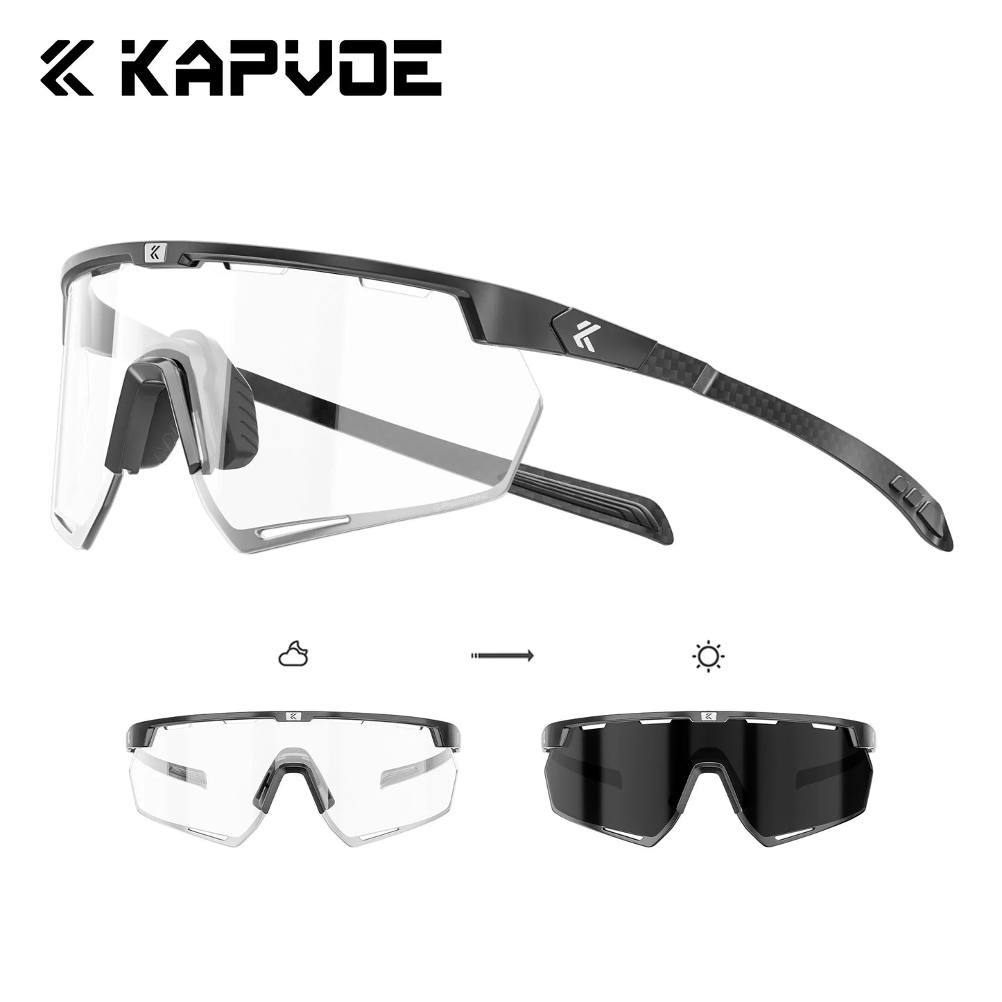 Kapvoe Real Carbon Fiber Cycling Glasses Sunglasses for Men Lightweight Photochromic UV400 MTB Bike Bicycle Sports Eyewear