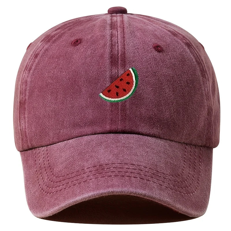 Four season baseball cap with watermelon print pattern for both men and women, adjustable duckbill cap for outdoor hiking