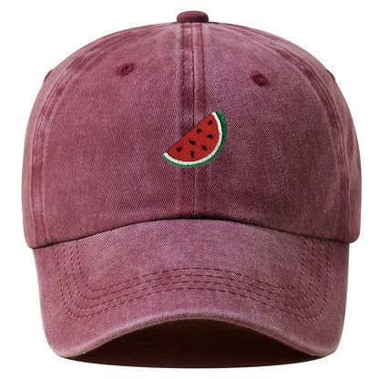 Four season baseball cap with watermelon print pattern for both men and women, adjustable duckbill cap for outdoor hiking