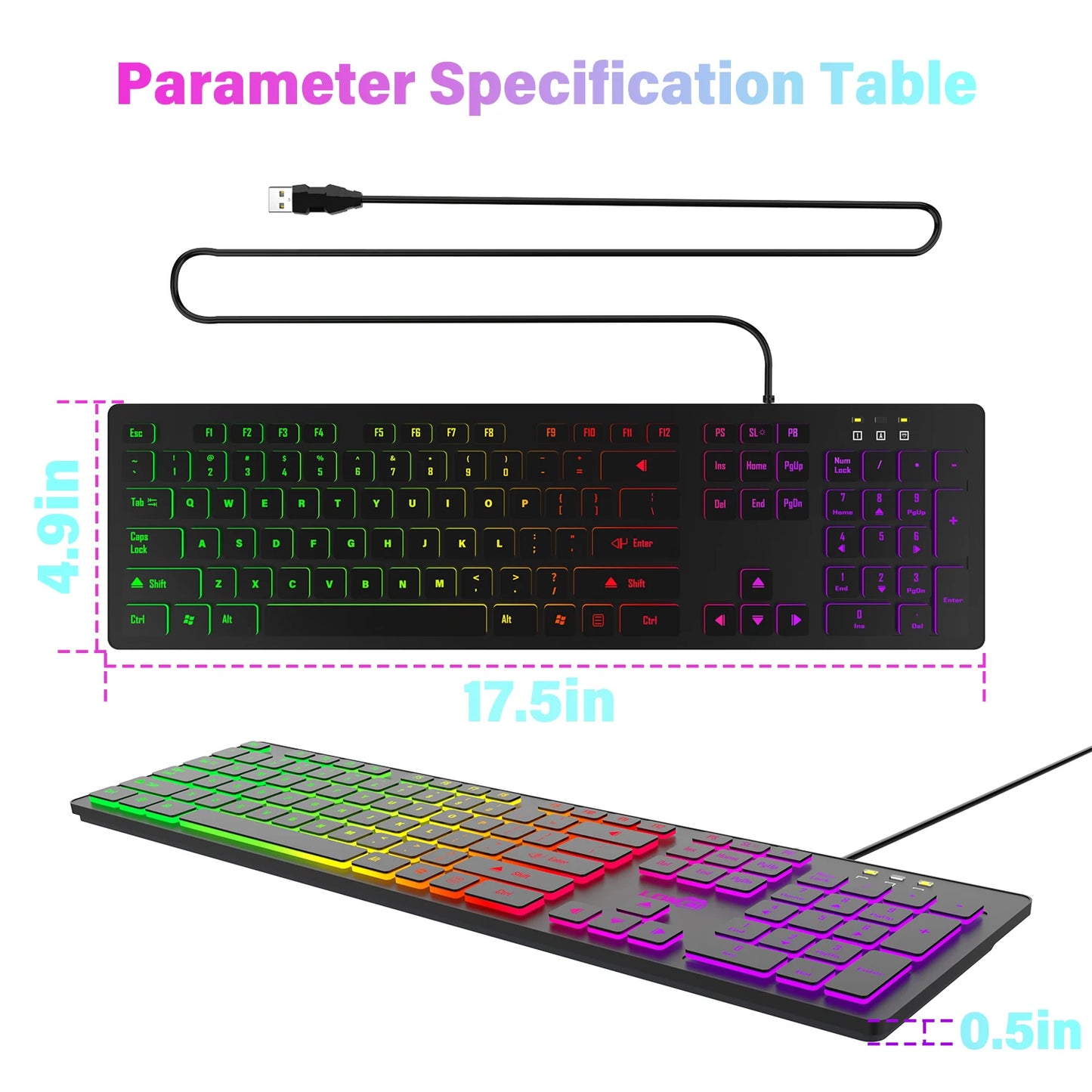 FUYUMY RGB Wired Gaming Keyboard USB Computer Gaming Keyboard with 104 Keys, Backlit Ergonomic Gaming Keyboard for PC, Laptop, Office & Home