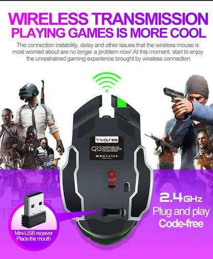 Rechargeable Wireless Gaming Mouse with RGB Backlit, Silent Click, Ergonomic Optical Wireless Mouse for PC, Laptop & Desktop, 2400 DPI