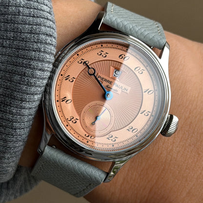 Sapphire Crystal NEW Pierre Paulin Jumping Hour Men Watch Salmon Dial Automatic St17 Mechanical Watch Vintage Date Window