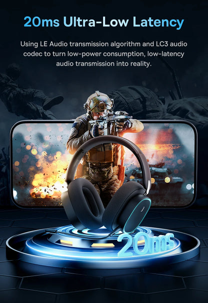 Baseus GH02 Gaming Wireless Headphones Bluetooth 5.3 Over-Ear Headset with Mic, 40mm Driver RGB Gaming Headphones, 2.4G Wireless Low Latency Headset