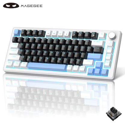 MageGee 75% Mechanical Gaming Keyboard with Knob Control, Wired Mechanical Gaming Keyboard with Blue Backlit, Red/Yellow Switch Gaming Keyboard for PC Windows