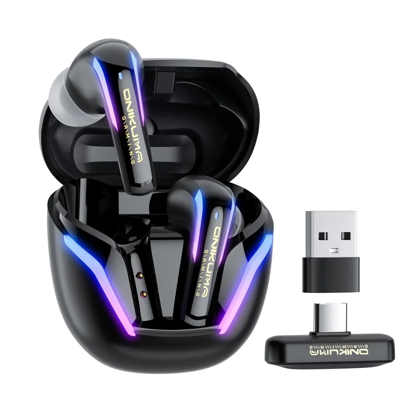 ONIKUMA T27 Wireless Earbuds Dual-mode Headset Independent Connection  with Touch Control 2.4Ghz Low Latency Stereo Bluetooth