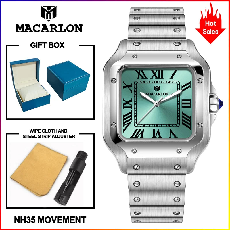 2026 New MACARLON Design 38mm Mechanical Watch Men Sapphire Glass Luminous Stainless Steel Waterproof China NH35 Automatic Watch