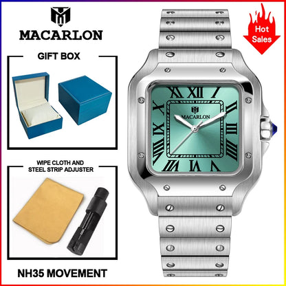 2026 New MACARLON Design 38mm Mechanical Watch Men Sapphire Glass Luminous Stainless Steel Waterproof China NH35 Automatic Watch