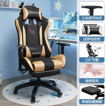 Ergonomic Gaming Chair Comfortable Reclining Computer Chair with Adjustable Height, Footrest, Armrests, Racing Style Office Chair for Home & Office