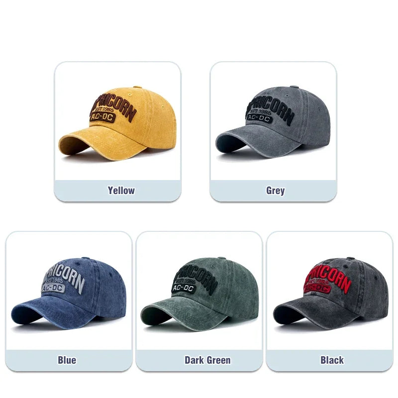 Unisex vasket, slidt 'CAPRICORN' alfabet 3D-broderi blød top baseballkasket mode mænd kvinder udendørs afslappet sportskasket