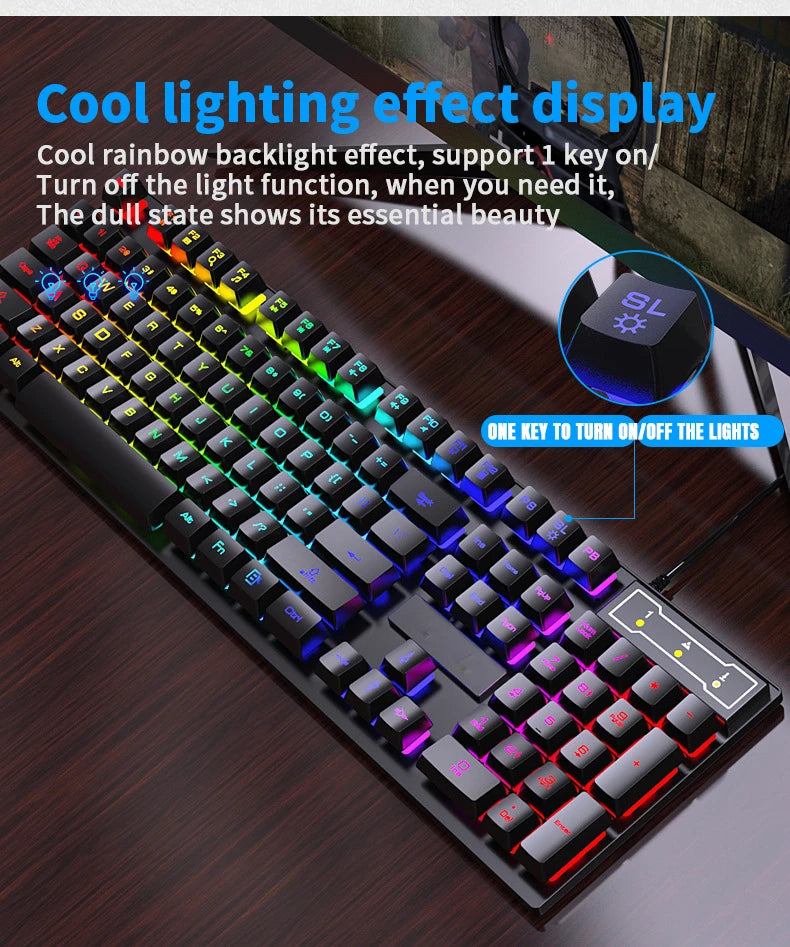 104Keys Wired Keyboard with RGB Backlit Breathing Light Gaming Ergonomic Keyboard And Mouse Set for Computer Laptop Gamer Office