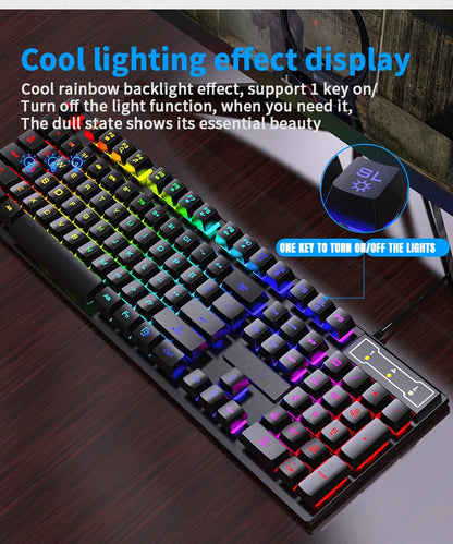 104Keys Wired Keyboard with RGB Backlit Breathing Light Gaming Ergonomic Keyboard And Mouse Set for Computer Laptop Gamer Office