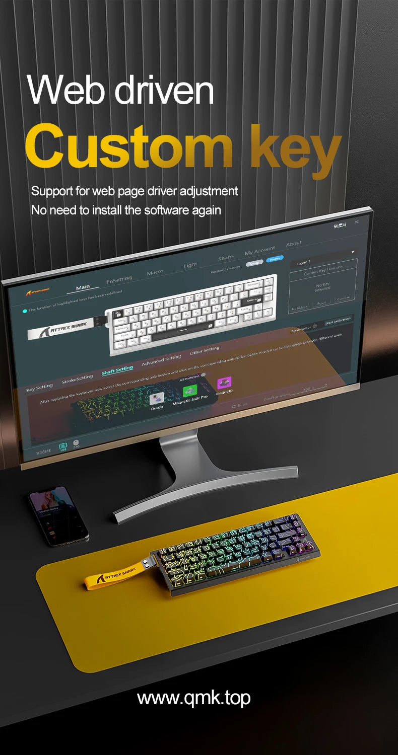 ATTACK SHARK X68HE Esports magnetic axis keyboard 8KHz return rate,total area 0.01mm,and 0.125ms rate class Ultra-low latency