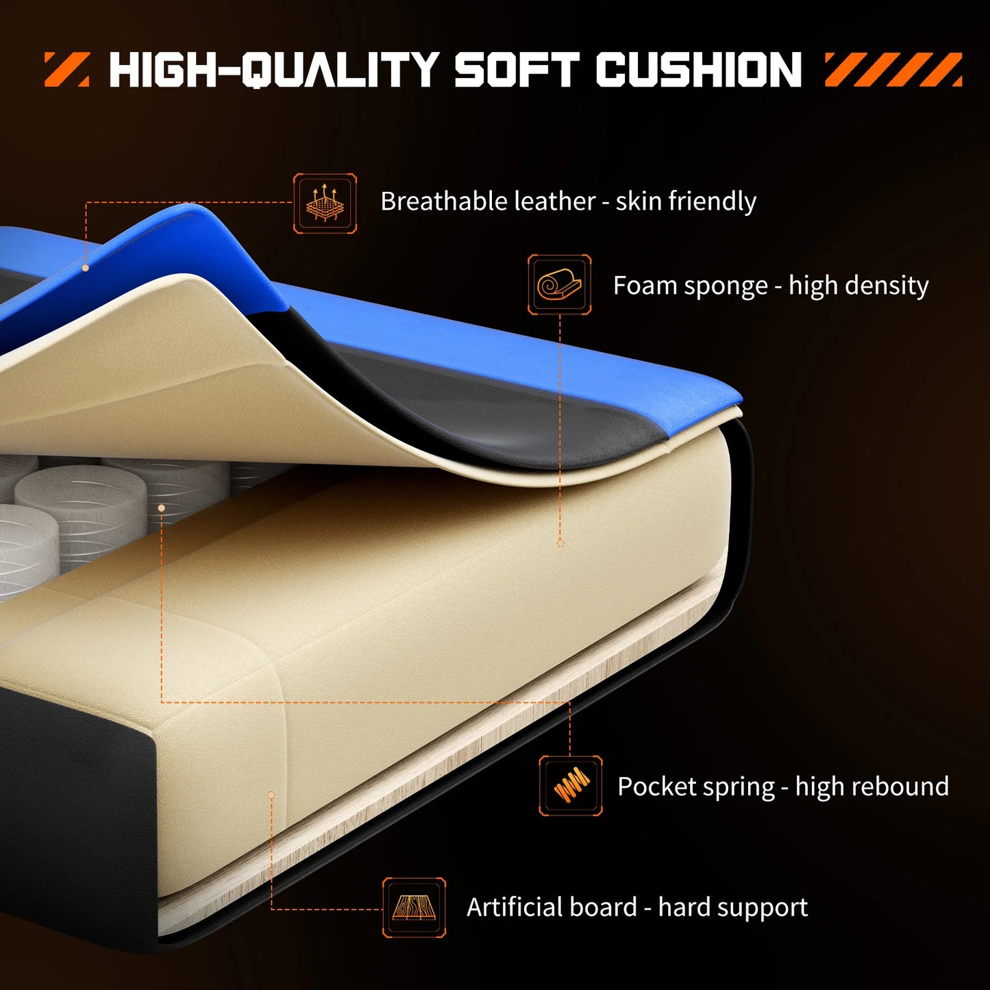 JHK Ergonomic Racing Gaming Chair with Lumbar Support, Adjustable PU Leather Computer Chair, Swivel Office Gaming Chair with Headrest & Armrests