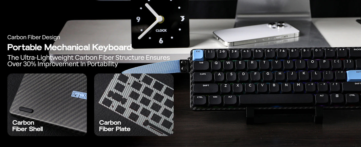 EPOMAKER Carbon60 60% QMK/VIA ANSI VIA Wired/Bluetooth 5.0/2.4GHz Wireless Portable Mechanical Keyboard Carbon Fiber Case