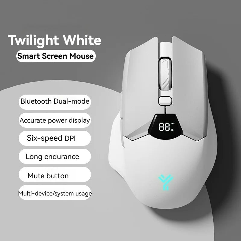 Wireless Bluetooth Mouse with Smart Screen Display, Dual Mode Bluetooth 5.1 & 2.4G Rechargeable Silent Mouse, 6400 DPI Ergonomic Office Mouse for Laptop, Tablet & Notebook
