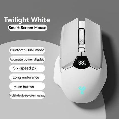 Wireless Bluetooth Mouse with Smart Screen Display, Dual Mode Bluetooth 5.1 & 2.4G Rechargeable Silent Mouse, 6400 DPI Ergonomic Office Mouse for Laptop, Tablet & Notebook
