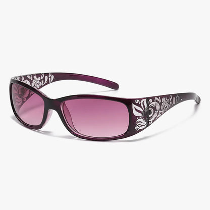 Fashion New Y2K Ladies Pattern Relief Square Small Frame Sunglasses Retro Style Elegant Summer Vacation Beach Glasses