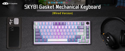 MageGee SKY81 Teclado mecánico gaming 75%, RGB, gasket, hot swappable, con cable, personalizable, sonido cremoso, amortiguación acústica y perilla