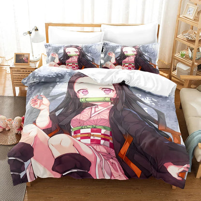 Nezuko Kamado Bedding Set Anime Demon Slayer Duvet Cover Comforter Bed Linen Single Twin Full Queen Size 3d Kids Girl Boys Gift