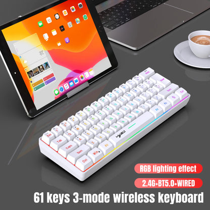 60% Wireless Gaming Keyboard, 61 Keys Triple Mode BT5.0/2.4G/USB-C Wireless Keyboard- RGB Backlit
