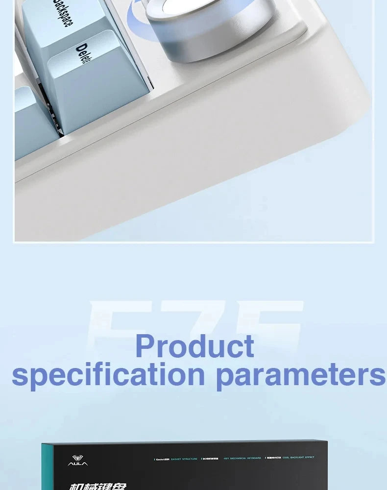 AULA F75 Game Mechanical Keyboard RGB Light 2.4G /BT5.0/Wired Tri-Mode Gasket Structure 75% Customized Gradient Grey Keyboard
