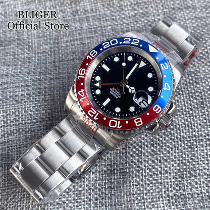 NH34A 200M Waterproof 40mm NH34 GMT Sapphire Luminous Automatic Movement Diving Watch Men Steel Bracelet Black Grey Insert