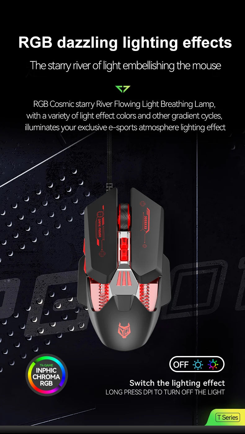 APAYADO T4 Wired Gaming Mouse 12800 DPI RGB Gaming Mouse with 1000Hz Polling Rate, Ultra-Light Cable, 60IPS Precision Mouse for PC & Laptop