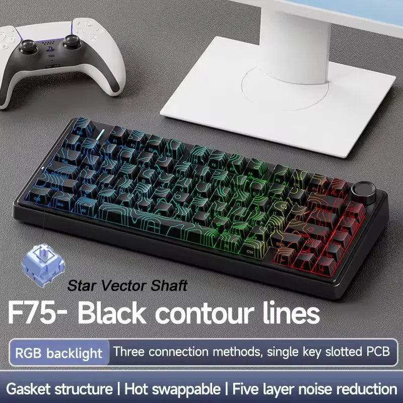 AULA F75/F75 MAX Gaming Mechanical Keyboard 2.4G Wireless/BT/Wired Keyboard 75% 81 Key Hot-Swap RGB Contour Line Office Keyboard