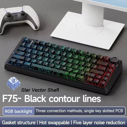 AULA F75/F75 MAX Gaming Mechanical Keyboard 2.4G Wireless/BT/Wired Keyboard 75% 81 Key Hot-Swap RGB Contour Line Office Keyboard