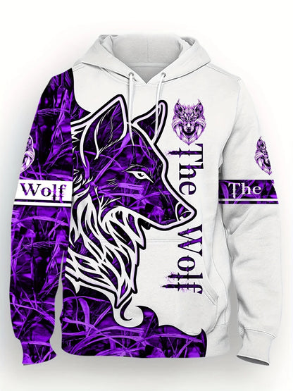 Fashionable men's autumn personalized wolf print soft and comfortable hooded sweatshirt outdoor street style clothing