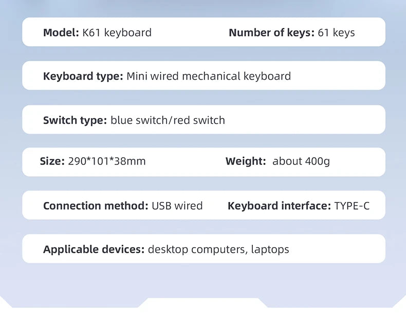61 Keys RGB Mechanical Keyboard Wired K61 Mini Keyboard 60% Portable Black,White, Red/Blue Switch for Gaming\Work