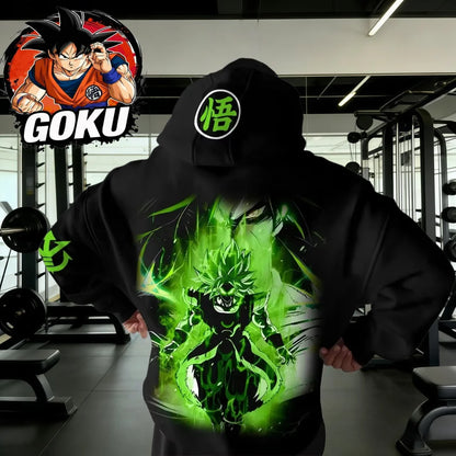 Hoodie de Ginásio Retro Dragon Ball Outono/Inverno 2026 100% algodão com estampado verde Broly, oversize, streetwear fitness para homem e mulher
