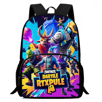 15 Inch Fortnite Cartoon Backpack Unisex for Boys Girls with Front Pocket Lightweight Student School Bookbag Large Capacity
