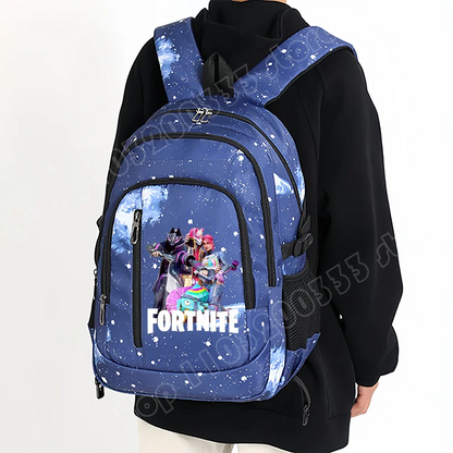 Mochila Fortnite Céu Estrelado de Grande Capacidade, Impermeável, com Compartimento para Portátil e Estampado de Personagem do Jogo, para Estudantes, Rapazes e Raparigas, Regresso às Aulas