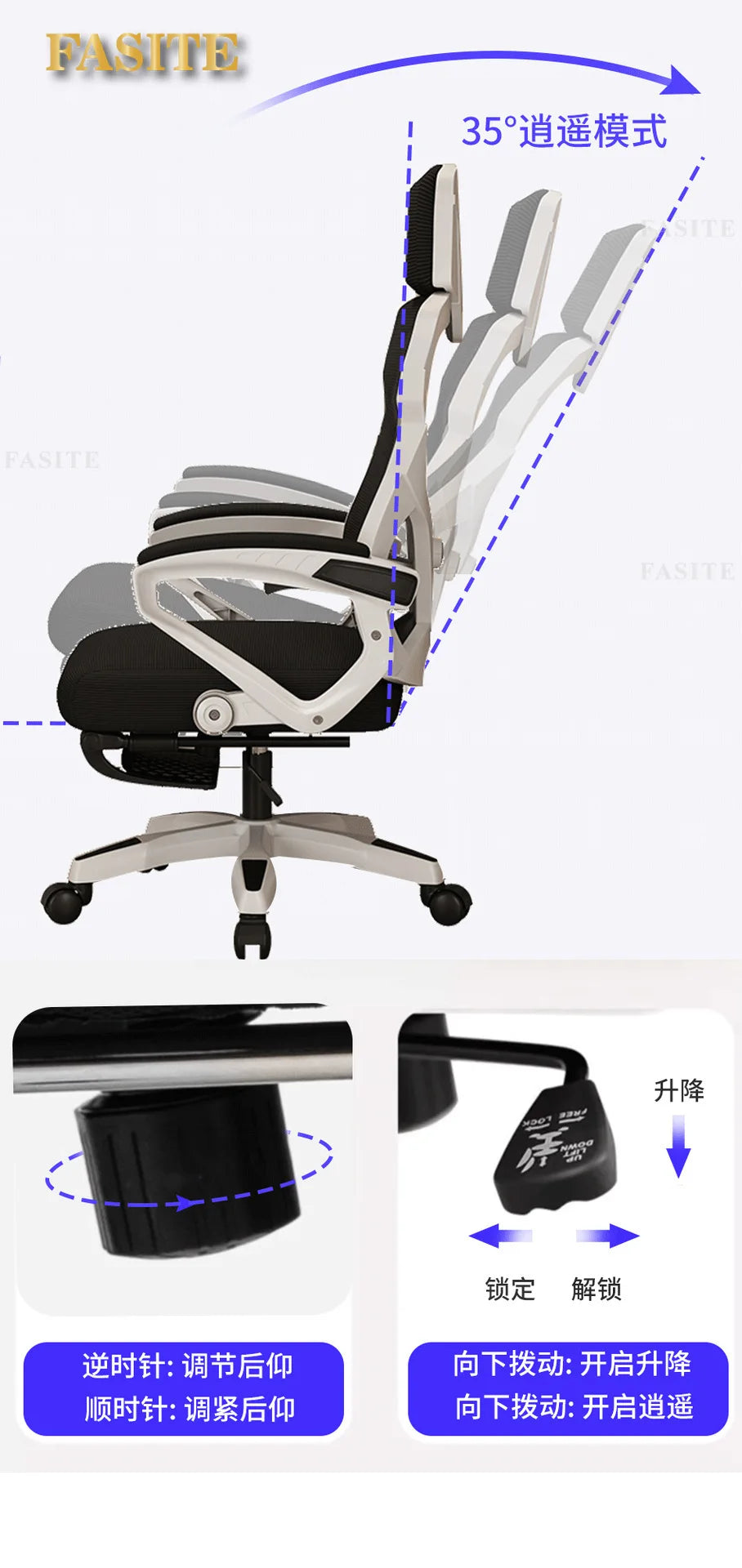 Ergonomic Gaming Chair with 4D Lumbar Support, Reclining Office Chair, Adjustable Computer Desk Chair with Footrest, Swivel E-Sports Chair