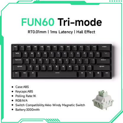 Akko MonsGeek FUN60 Magnetic Switch Mechanical Keyboard 60% Gaming Keyboard with Rapid Trigger 0.01mm, 8K Polling Rate, ARGB, Custom Mechanical Keyboard