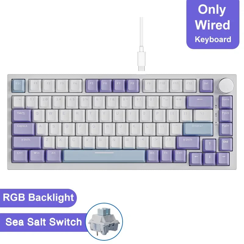 AJAZZ AK820 Mechanical Keyboard Hot-Swappable 82-Key Wired Keyboard with Rotary Volume Knob for Office, Gaming & Home