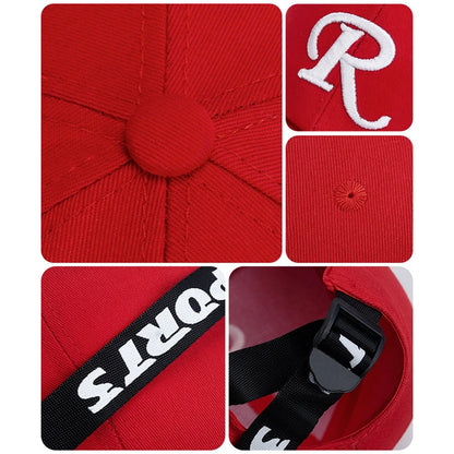 R letter Ribbon Embroidery Cotton Adjustable Hard Top Baseball Cap Sun Hat Trucker Hats Hip Hop Caps