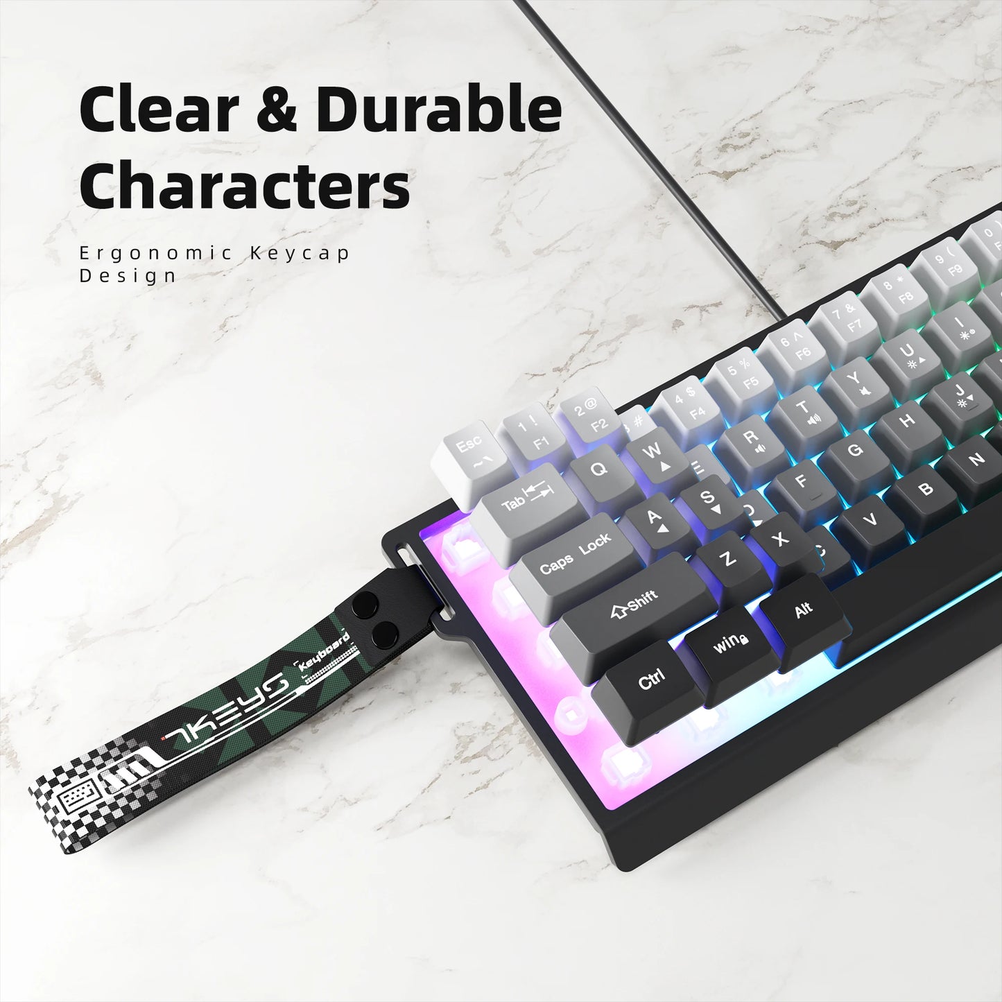 60% kompakte kabelgebundene Tastatur mit RGB-Hintergrundbeleuchtung und Keycaps mit Farbverlauf, geeignet für Windows-Tablets, Laptops und Gamer.