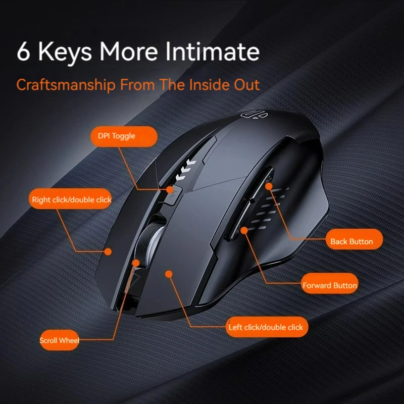 Inphic F1 Rechargeable Wireless Mouse, Bluetooth & 2.4G Silent Wireless Mouse with 6 Buttons, Adjustable DPI, Ergonomic Gaming & Office Mouse for Laptop, PC & Tablet