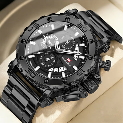 Montre chronographe VA VA VOOM pour homme, calendrier, lumineuse, étanche, montre de luxe en acier inoxydable à quartz.