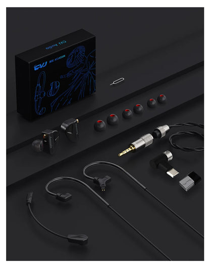 CVJ Assassin Hybrid Gaming Earphones 1DD+1BA Vibration Driver Wired HiFi Headphones with Mic, Type-C & 3.5mm In-Ear Gaming Earphones for E-Sports