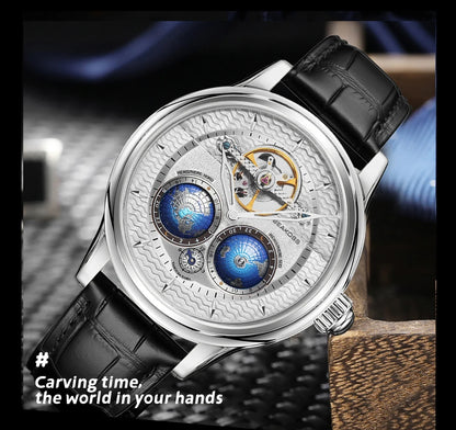 SEAKOSS Luxury Double Earth Rotating Men's Mechanical Watch Automatic Movement Waterproof Clock Pilots Men 1963 Flywheel Watches